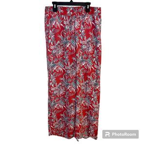 Ann Taylor LOFT Orange Floral Print Wide Leg Pants Size Small